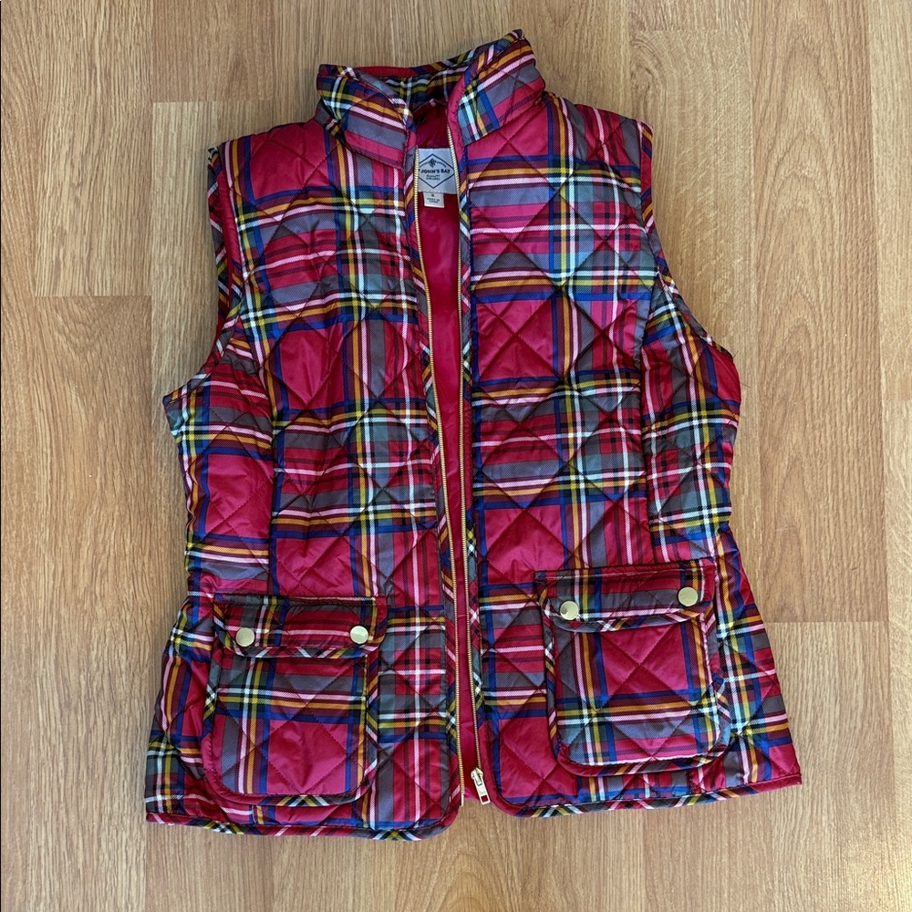 St. John's Bay Red Plaid Quilted Vest